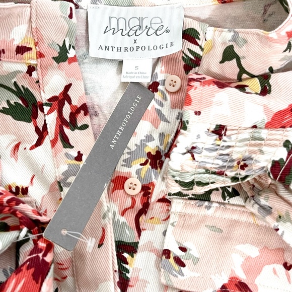 NWT Anthropologie x Mare Mare Pink Floral Mini Puff Sleeve Shirtdress Womens S - Picture 7 of 9